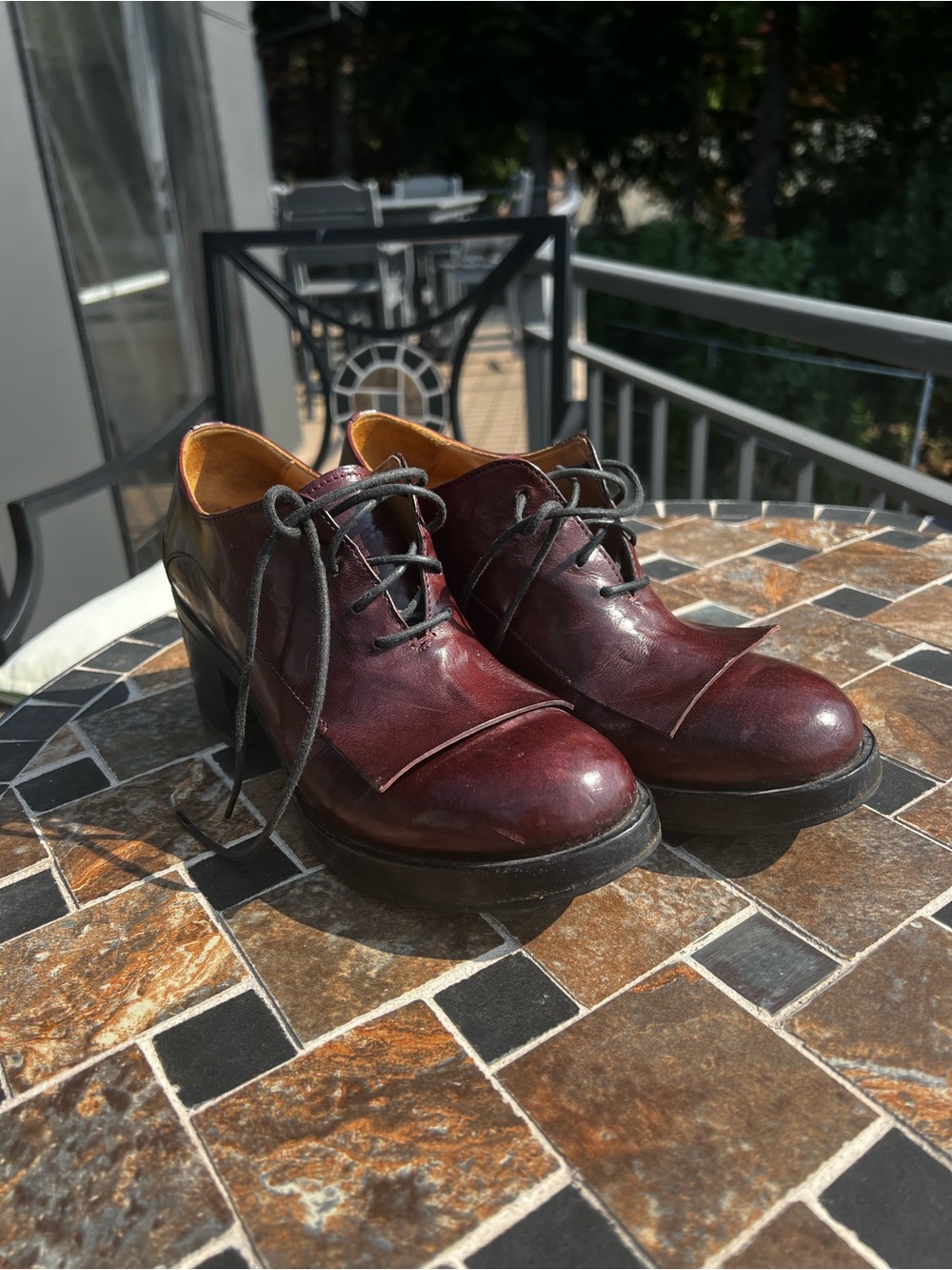 Officine Creative Burgundy Leather Lace-Up Oxford chunky heels